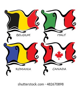 Belgium , Italy , Romania and Canada flags vector design 