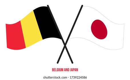 Belgium and Japan Flags Crossed And Waving Flat Style. Official Proportion. Correct Colors.