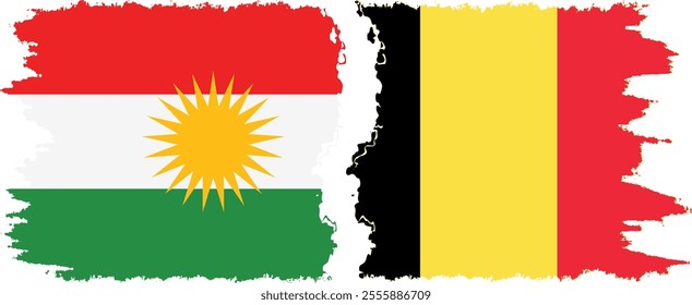 Belgium and  Kurdistan grunge flags connection, vector