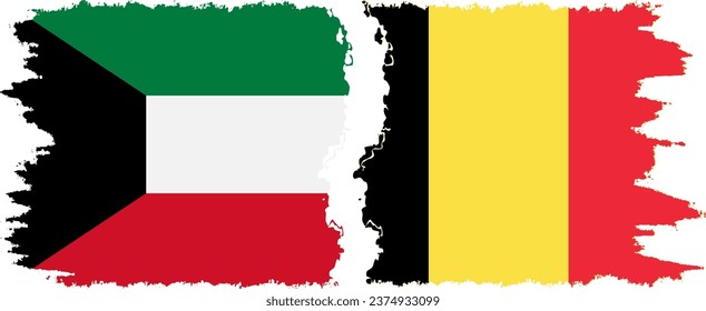 Belgium and Kuwait grunge flags connection, vector