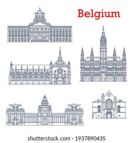 Belgium landmarks, buildings architecture and cathedrals of Brussels. City hall and Saint Jacques church at Coudenberg, Sablon Church of Blessed Lady and Bruxelles Palace of Justice, Belgian travel