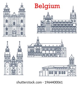 Belgium landmarks, cathedral churches architecture of Liege and Eupen, vector buildings. St Nicholas church or Nikolaus Pfarrkirche, Collegiate Church of Bartholomew and St. Paul Cathedral building