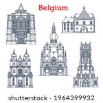 Belgium landmarks, cathedrals in Tongeren, Dinant and Diest city architecture. Belgium travel landmarks, Saint-Hubert church, Basilica of Our Lady, Collegiate Church and Herkenrode Abbey