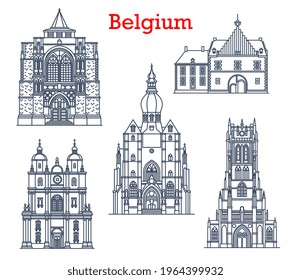 Belgium landmarks, cathedrals in Tongeren, Dinant and Diest city architecture. Belgium travel landmarks, Saint-Hubert church, Basilica of Our Lady, Collegiate Church and Herkenrode Abbey