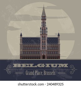 Belgium landmarks. Retro styled image. Vector illustration