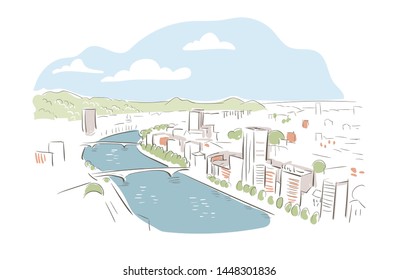 Belgium Liege Europe vector sketch city illustration line art