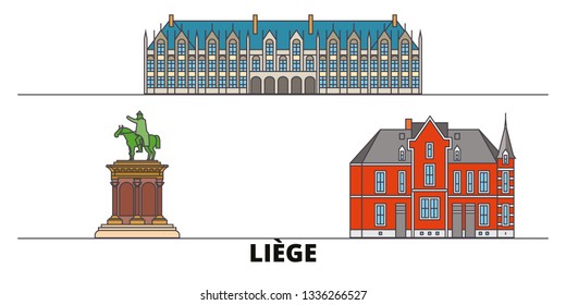 Belgium, Liege flat landmarks vector illustration. Belgium, Liege line city with famous travel sights, skyline, design. 