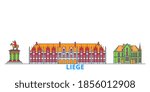 Belgium, Liege line cityscape, flat vector. Travel city landmark, oultine illustration, line world icons