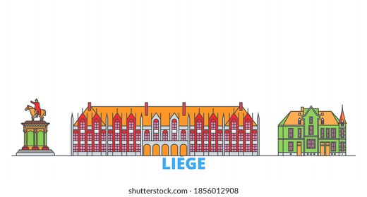 Belgium, Liege line cityscape, flat vector. Travel city landmark, oultine illustration, line world icons