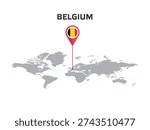 BELGIUM Location Pin on World Map with Flag in Pin