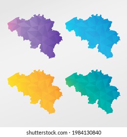 Diseño de imágenes de dibujos animados de Mapa de poli bajo en Bélgica. Ícono nacional gráfico de polígono geométrico. Símbolo de ilustración vectorial.