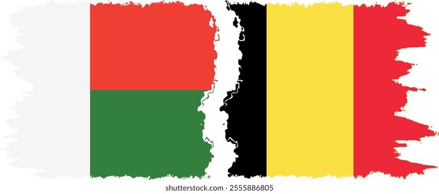 Belgium and Madagascar grunge flags connection, vector