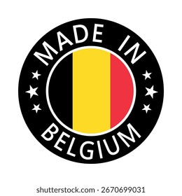Belgium Made in Stamp in circle with flag Vector template on white background
