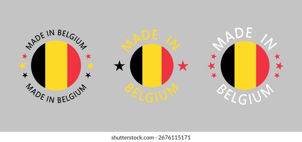 Belgium Made in Stamp in circle with flag on white background