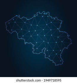 belgium Map Abstract mash line and point scales on dark background. Wire Frame 3D mesh polygonal network line.