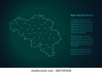 mapa de bélgica. Resumen de la línea de purga y las escalas de puntos en el fondo oscuro. Línea de red poligonal de malla 3D, esfera de diseño, punto y estructura. Ilustración vectorial eps 10.