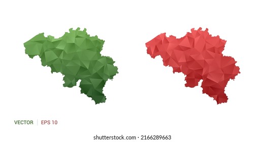 Belgium map of abstract vector polygon set couple color green and red.