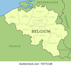 Belgium map with administrative division into provinces.