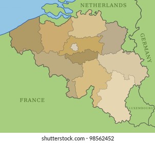 Belgium map with administrative division into provinces.