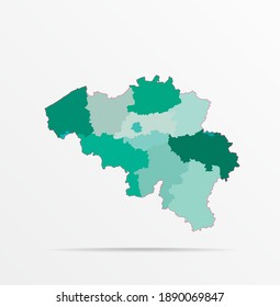 belgische Karte, Verwaltungsabteilung, einzelne Einzelstaaten, Farbkarte einzeln auf weißem Hintergrund, Vektorgrafik