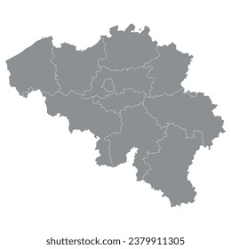 Belgium map with administrative. Map of Belgium in grey