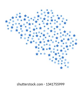 Belgium map background with blue stars of different sizes vector illustration eps
