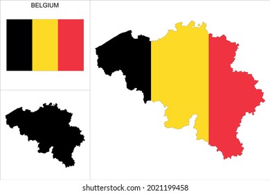 Belgium map with Belgian flag background - Map as a black pattern and Belgian flag available separately