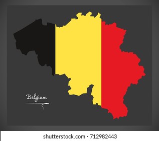 Belgium map with Belgian national flag illustration