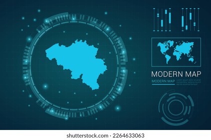 Belgium map of blue digital frame Futuristic Sci Fi Modern User vector HUD, GUI, UI interface.