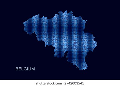 Belgium Map - Blue Dotted Halftone Vector Illustration on Dark Navy Background, Abstract Circle Grid Silhouette Design for Infographic and Modern Presentation Use.