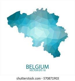 Belgium map - blue geometric rumpled triangular low poly style gradient graphic background , polygonal design for your . Vector illustration eps 10.
