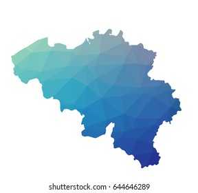Belgium map - blue geometric rumpled triangular low poly style gradient graphic background 