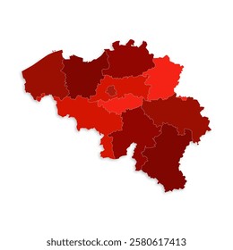 Belgium map with border highlighted regions, states, isolated on white background. Template map of Belgium. Detailed vector illustration.