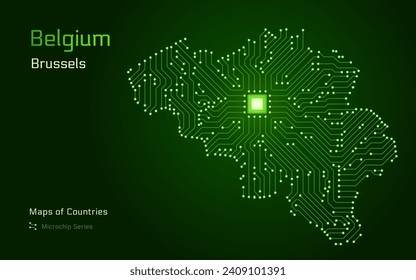 Belgium Map with a capital of Brussels Shown in a Microchip Pattern. E-government. World Countries vector maps. Microchip Series	