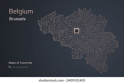 Belgium Map with a capital of Brussels Shown in a Microchip Pattern. E-government. World Countries vector maps. Microchip Series	