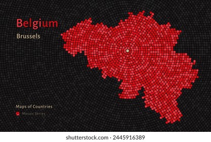 Belgium Map with a capital of Brussels Shown in a Mosaic Pattern	