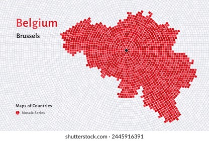 Belgium Map with a capital of Brussels Shown in a Mosaic Pattern	