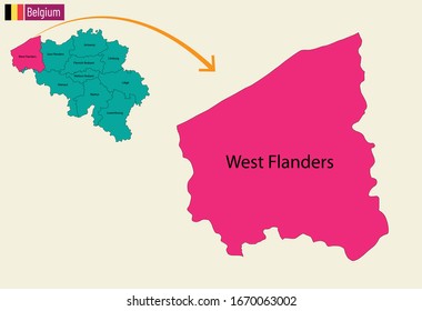 Belgium map cities vector. West Flanders