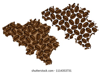 Belgium -  map of coffee bean, Kingdom of Belgium map made of coffee beans,