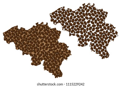 Belgium -  map of coffee bean, Kingdom of Belgium map made of coffee beans,