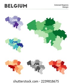 Belgium map collection. Borders of Belgium for your infographic. Colored country regions. Vector illustration.