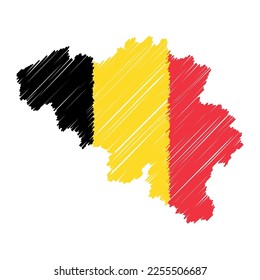 Belgium map color hand drawn sketch. Vector concept illustration flag, scribble map. Country map for infographic, brochures and presentations isolated on white background. Vector illustration.