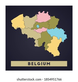 Belgium map. Country poster with regions. Shape of Belgium with country name. Stylish vector illustration.