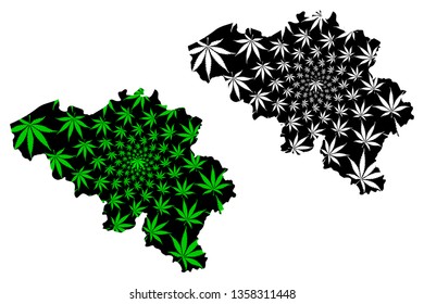 Belgium - map is designed cannabis leaf green and black, Kingdom of Belgium map made of marijuana (marihuana,THC) foliage,