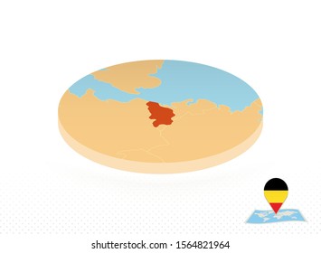 Belgium map designed in isometric style, orange circle map of Belgium for web, infographic and more.