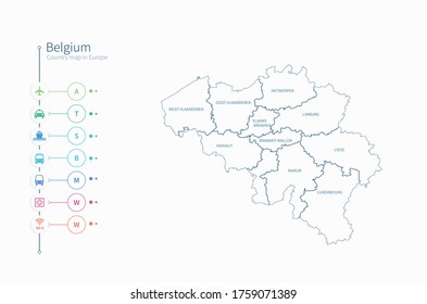 belgium map. detailed europe country map vector. 
