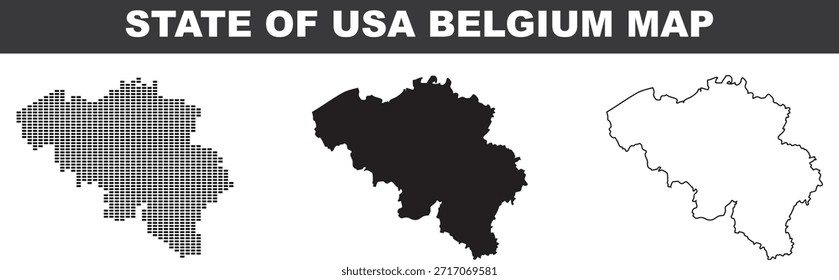 Mapa de Bélgica en diferentes estilos sobre fondo blanco