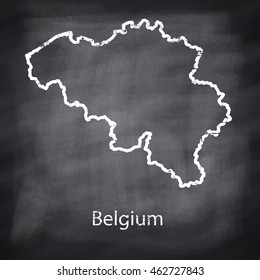Belgium map drawn with chalk on blackboard background