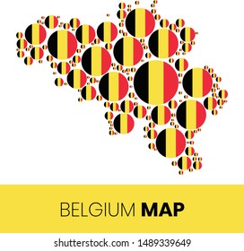 Belgium map filled with flag-shaped circles, Belgium map with flag