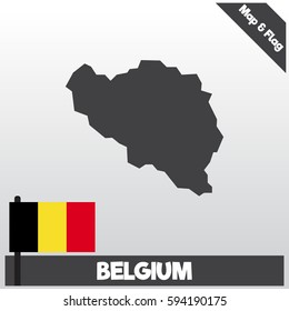 belgium map and flag with flat style and dark color eps.10